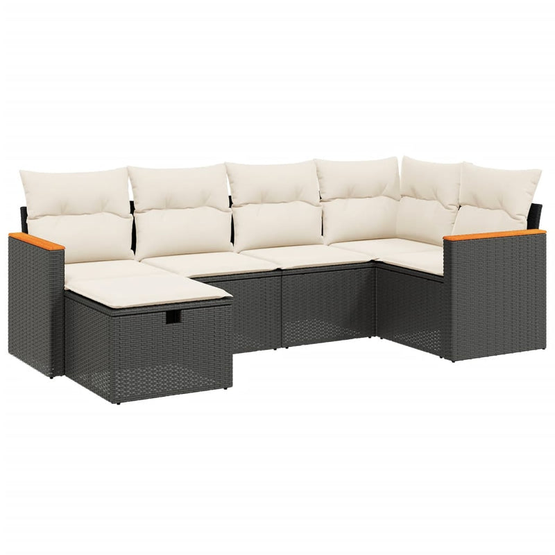 vidaXL 6 Piece Garden Sofa Set with Cushions Black Poly Rattan