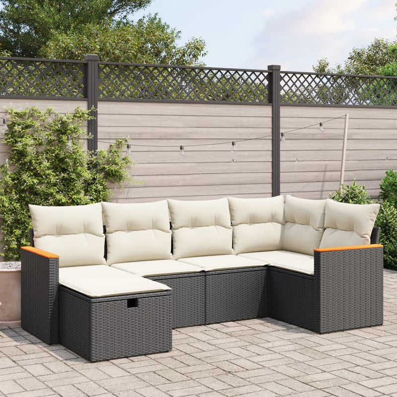 vidaXL 6 Piece Garden Sofa Set with Cushions Black Poly Rattan