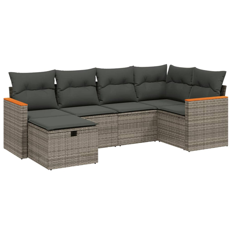 vidaXL 6 Piece Garden Sofa Set with Cushions Grey Poly Rattan