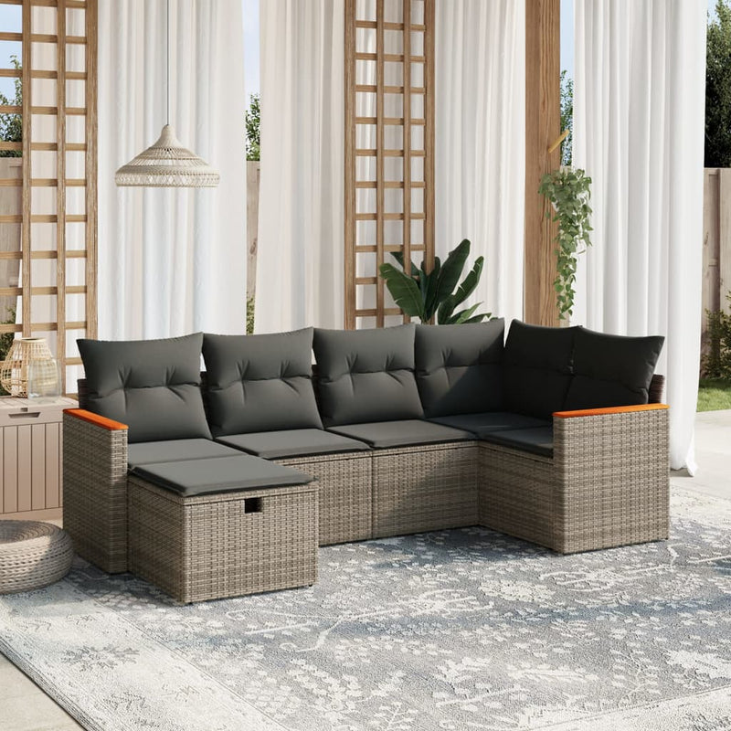 vidaXL 6 Piece Garden Sofa Set with Cushions Grey Poly Rattan