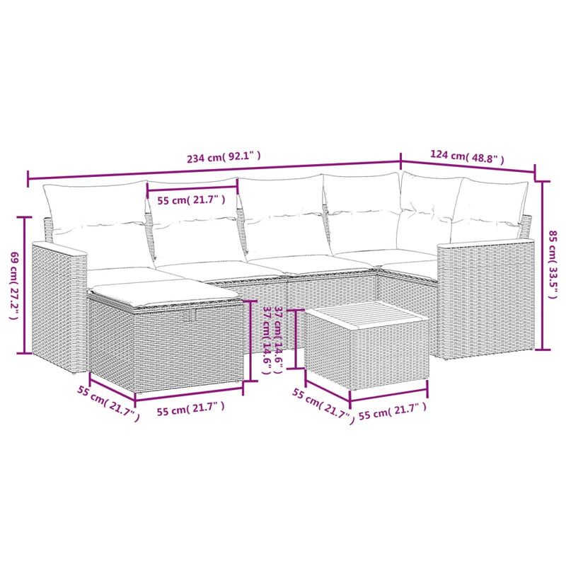 vidaXL 7 Piece Garden Sofa Set with Cushions Black Poly Rattan