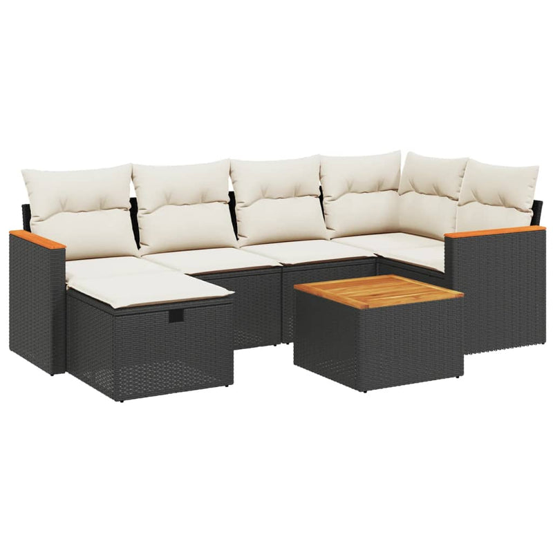 vidaXL 7 Piece Garden Sofa Set with Cushions Black Poly Rattan