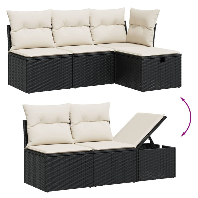 vidaXL 7 Piece Garden Sofa Set with Cushions Black Poly Rattan