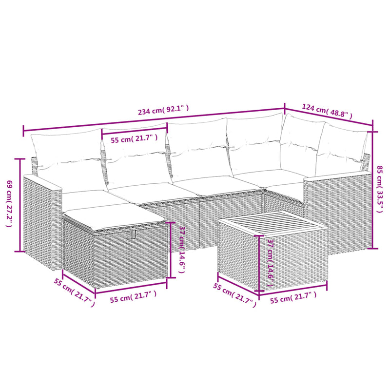 vidaXL 7 Piece Garden Sofa Set with Cushions Black Poly Rattan