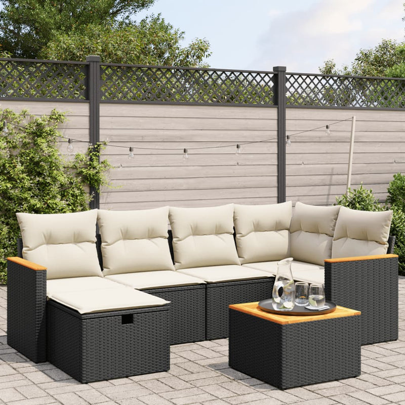 vidaXL 7 Piece Garden Sofa Set with Cushions Black Poly Rattan