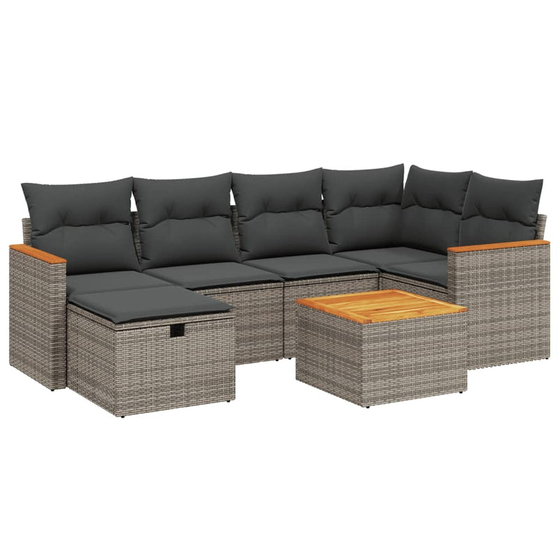 vidaXL 7 Piece Garden Sofa Set with Cushions Grey Poly Rattan