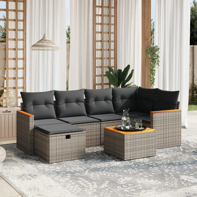 vidaXL 7 Piece Garden Sofa Set with Cushions Grey Poly Rattan