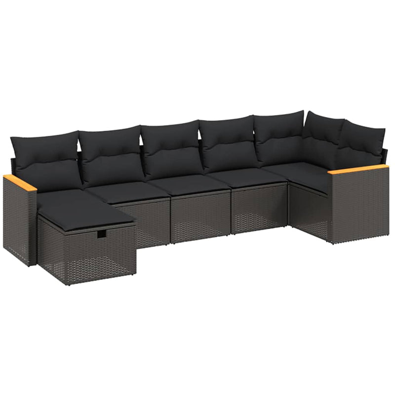 vidaXL 7 Piece Garden Sofa Set with Cushions Black Poly Rattan