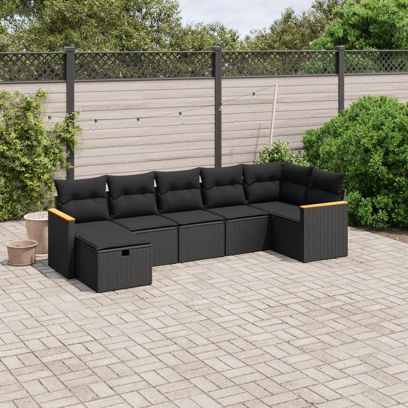vidaXL 7 Piece Garden Sofa Set with Cushions Black Poly Rattan