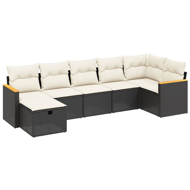 vidaXL 7 Piece Garden Sofa Set with Cushions Black Poly Rattan