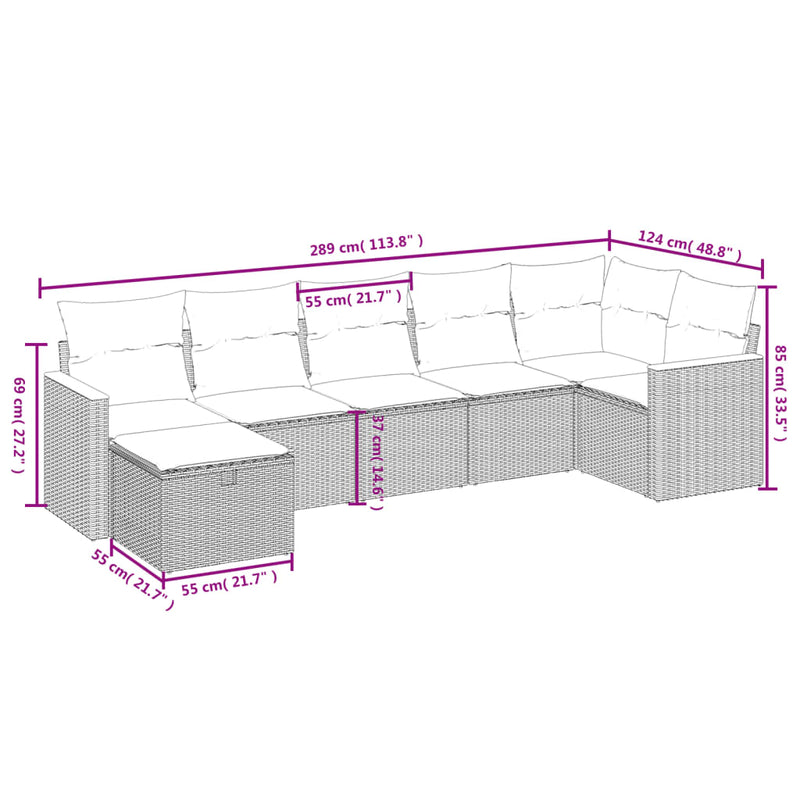 vidaXL 7 Piece Garden Sofa Set with Cushions Black Poly Rattan