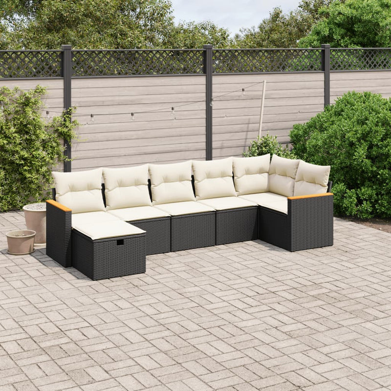 vidaXL 7 Piece Garden Sofa Set with Cushions Black Poly Rattan