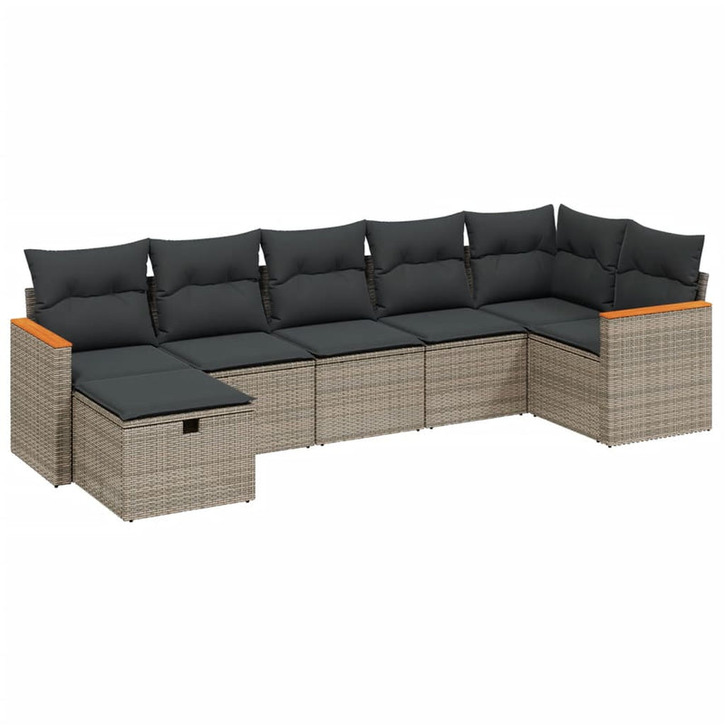 vidaXL 7 Piece Garden Sofa Set with Cushions Grey Poly Rattan