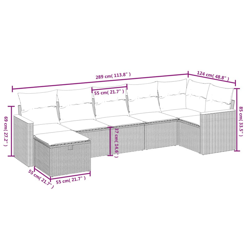 vidaXL 7 Piece Garden Sofa Set with Cushions Grey Poly Rattan