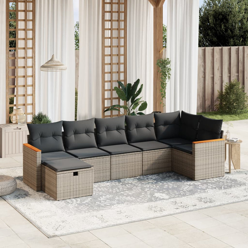 vidaXL 7 Piece Garden Sofa Set with Cushions Grey Poly Rattan