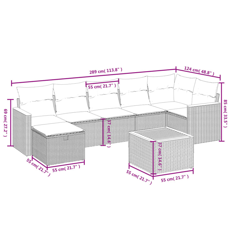 vidaXL 8 Piece Garden Sofa Set with Cushions Black Poly Rattan