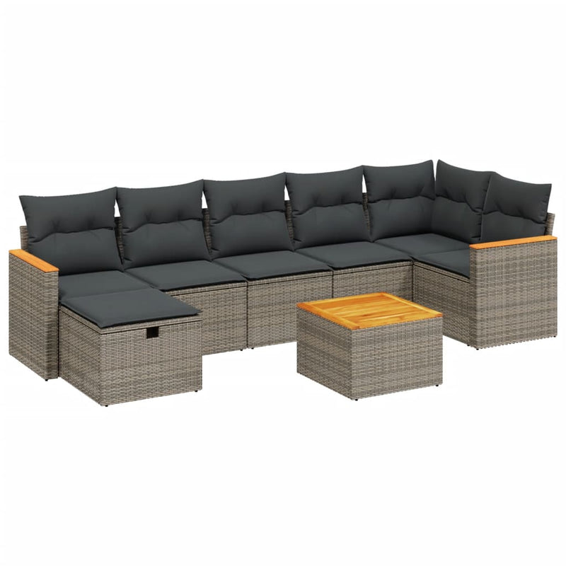 vidaXL 8 Piece Garden Sofa Set with Cushions Grey Poly Rattan
