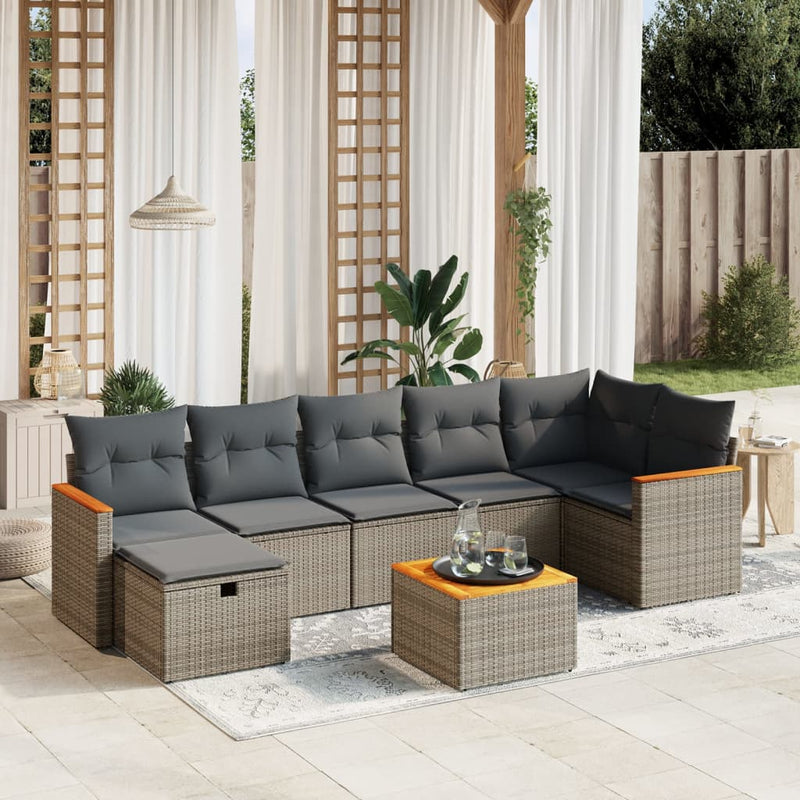 vidaXL 8 Piece Garden Sofa Set with Cushions Grey Poly Rattan