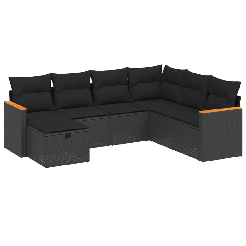 vidaXL 7 Piece Garden Sofa Set with Cushions Black Poly Rattan