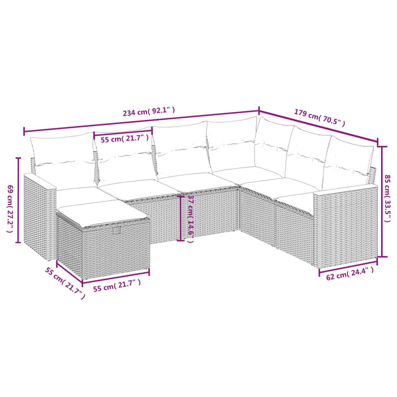 vidaXL 7 Piece Garden Sofa Set with Cushions Black Poly Rattan