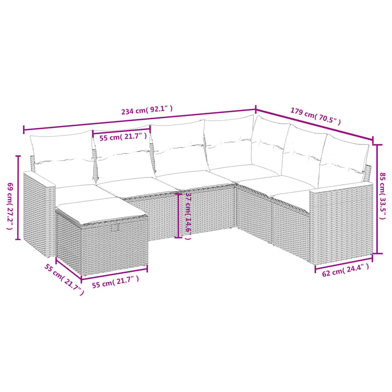 vidaXL 7 Piece Garden Sofa Set with Cushions Black Poly Rattan