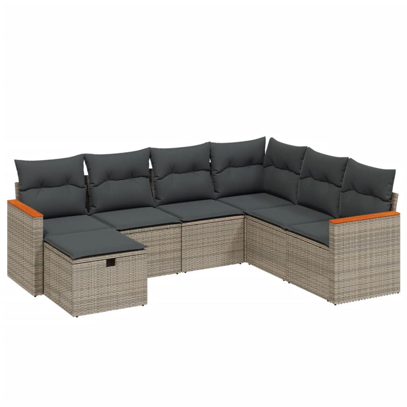 vidaXL 7 Piece Garden Sofa Set with Cushions Grey Poly Rattan