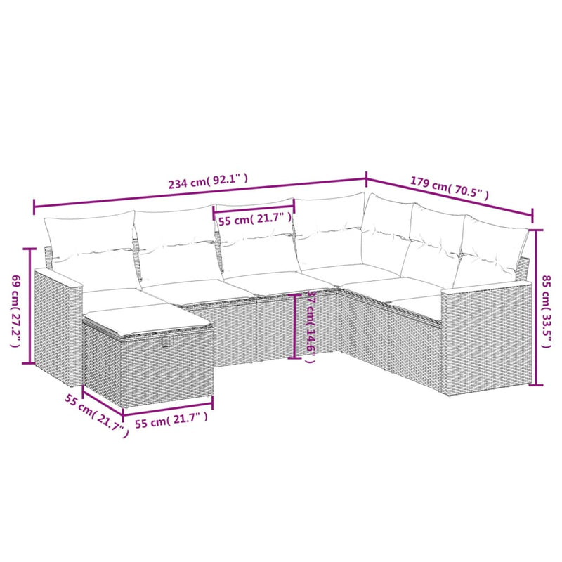 vidaXL 7 Piece Garden Sofa Set with Cushions Grey Poly Rattan