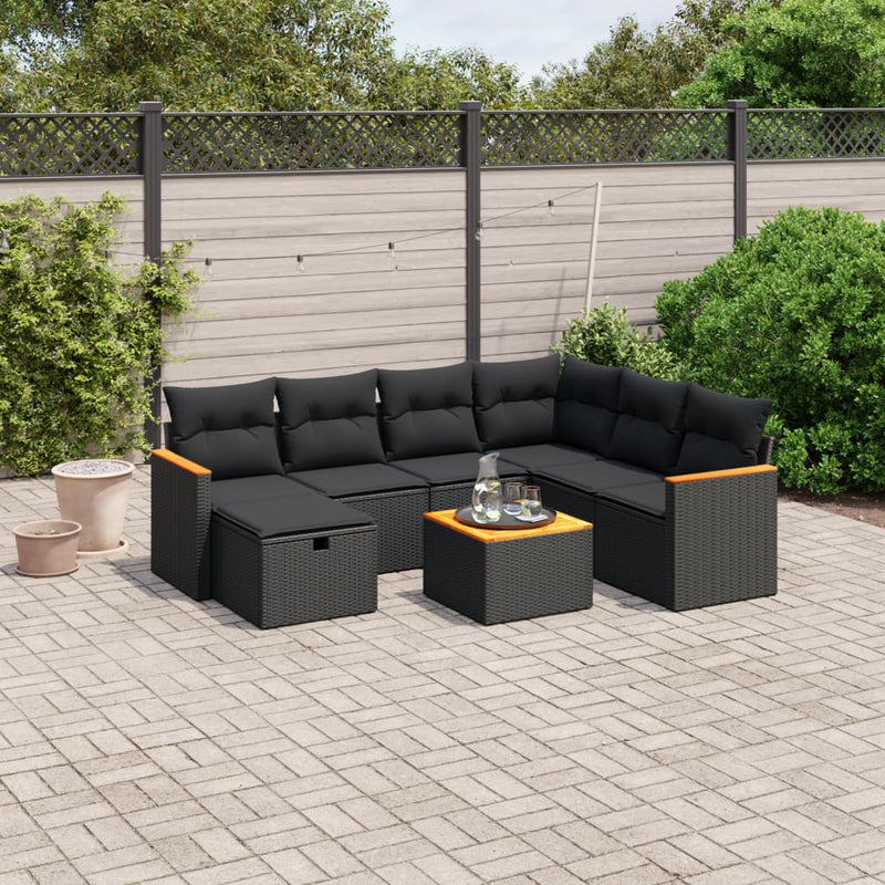 vidaXL 8 Piece Garden Sofa Set with Cushions Black Poly Rattan