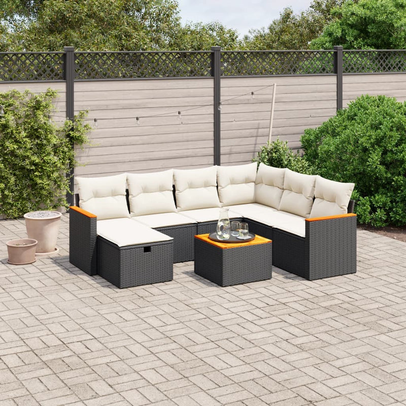 vidaXL 8 Piece Garden Sofa Set with Cushions Black Poly Rattan