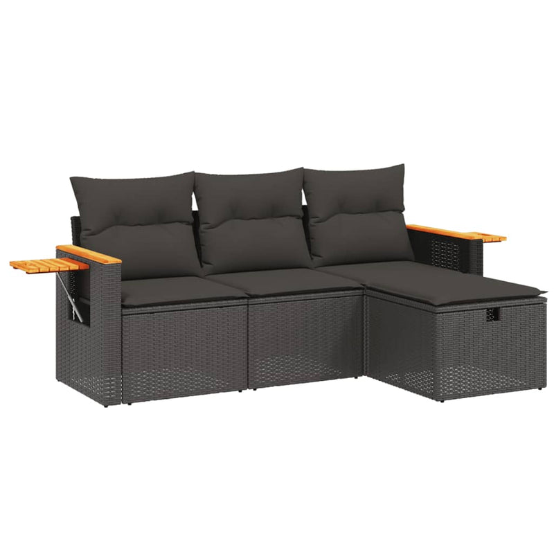 vidaXL 4 Piece Garden Sofa Set with Cushions Black Poly Rattan