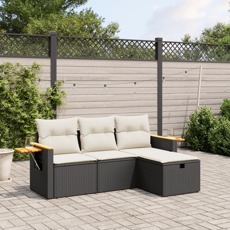 vidaXL 4 Piece Garden Sofa Set with Cushions Black Poly Rattan