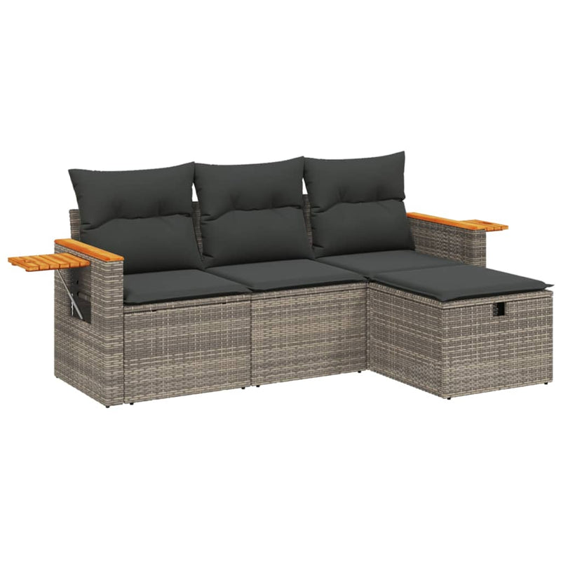 vidaXL 4 Piece Garden Sofa Set with Cushions Grey Poly Rattan