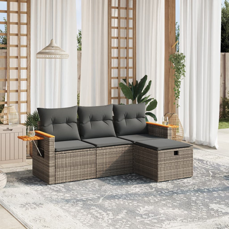 vidaXL 4 Piece Garden Sofa Set with Cushions Grey Poly Rattan