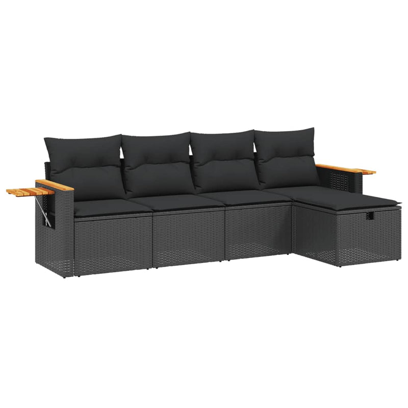 vidaXL 5 Piece Garden Sofa Set with Cushions Black Poly Rattan