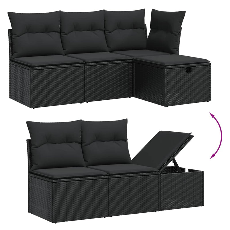 vidaXL 5 Piece Garden Sofa Set with Cushions Black Poly Rattan
