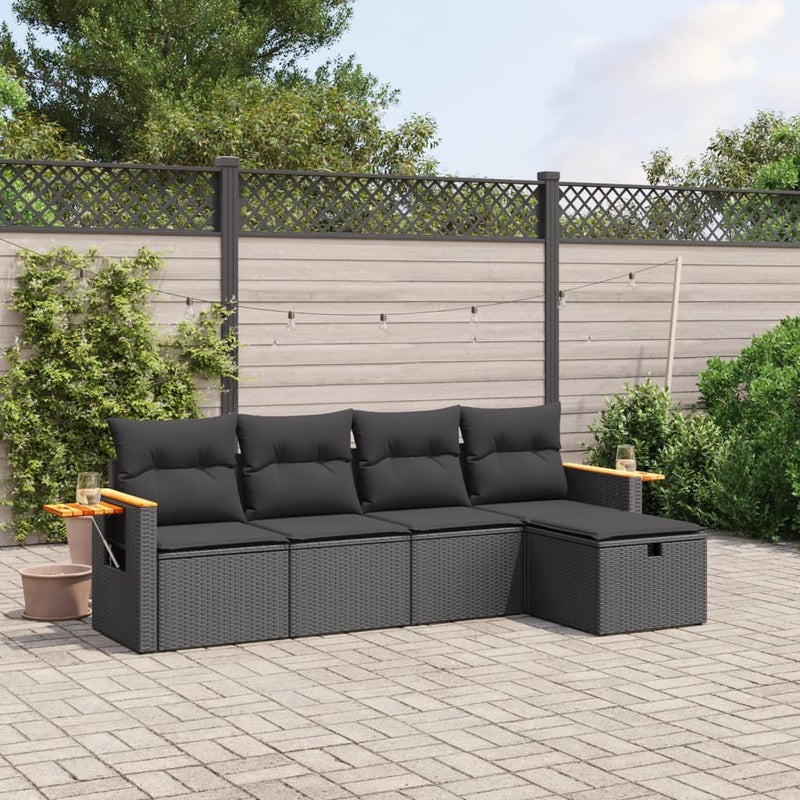 vidaXL 5 Piece Garden Sofa Set with Cushions Black Poly Rattan