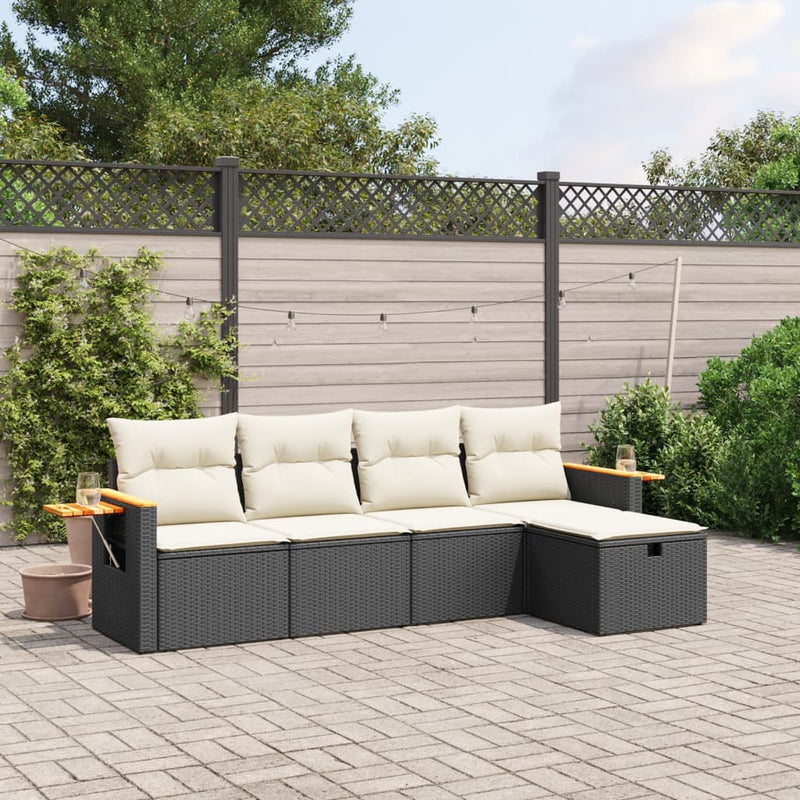vidaXL 5 Piece Garden Sofa Set with Cushions Black Poly Rattan