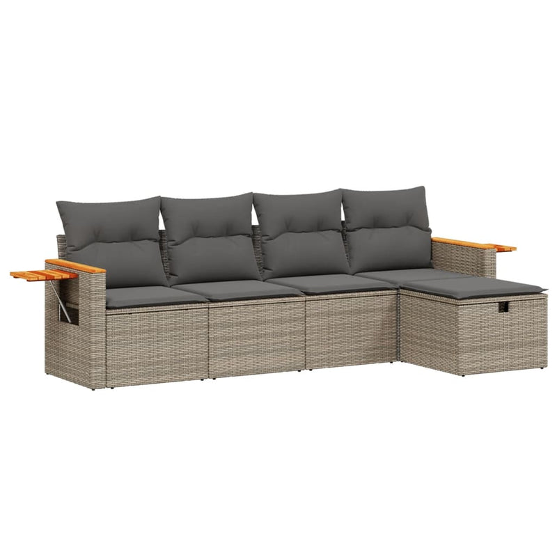 vidaXL 5 Piece Garden Sofa Set with Cushions Grey Poly Rattan