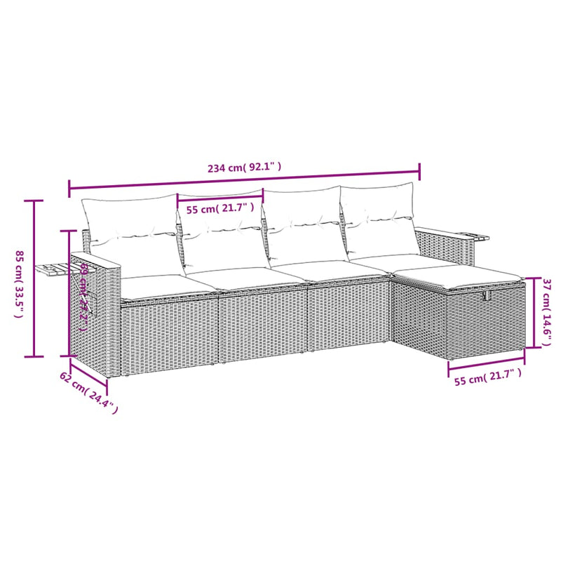 5 Piece Garden Sofa Set with Cushions Grey Poly Rattan