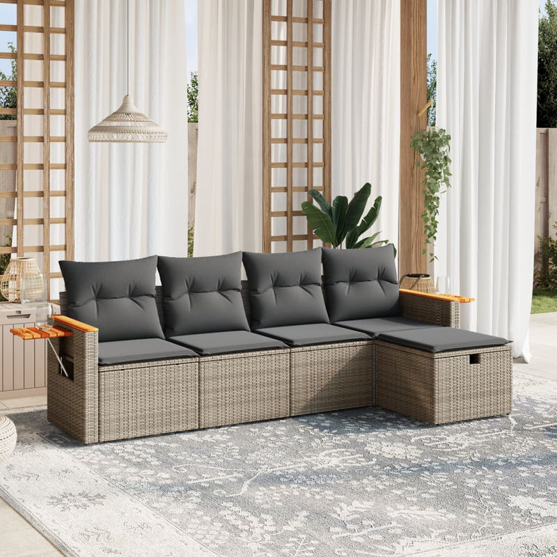 5 Piece Garden Sofa Set with Cushions Grey Poly Rattan