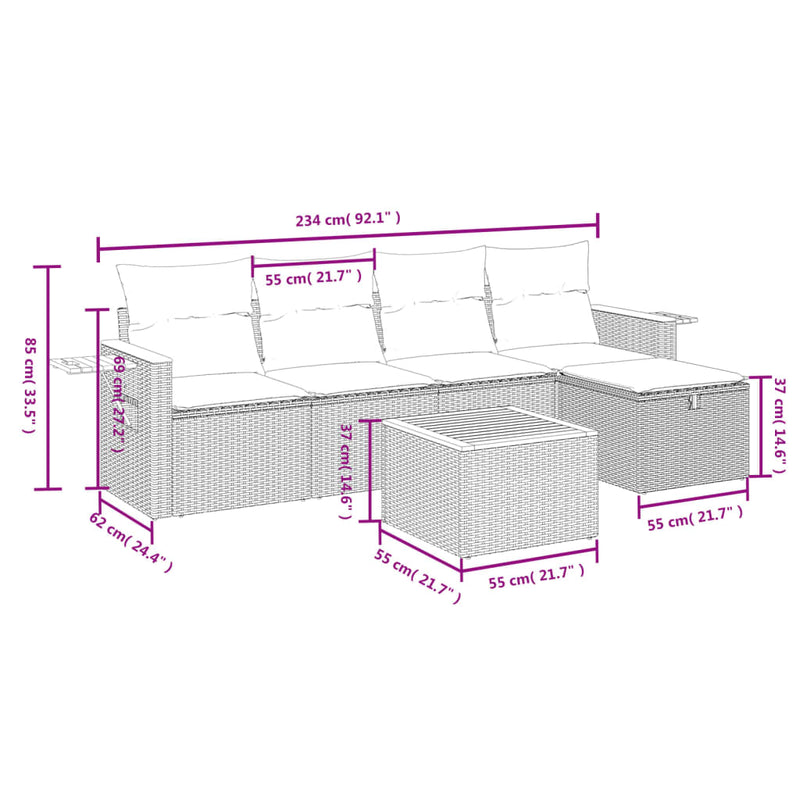 vidaXL 6 Piece Garden Sofa Set with Cushions Black Poly Rattan