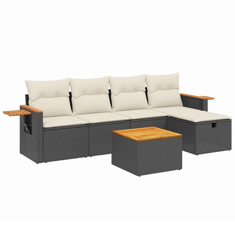 vidaXL 6 Piece Garden Sofa Set with Cushions Black Poly Rattan