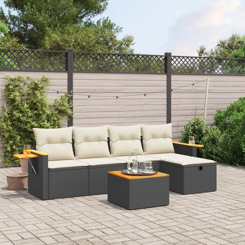vidaXL 6 Piece Garden Sofa Set with Cushions Black Poly Rattan