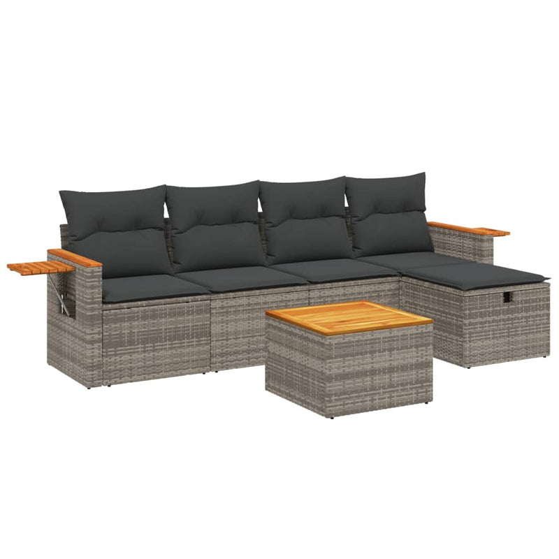 vidaXL 6 Piece Garden Sofa Set with Cushions Grey Poly Rattan