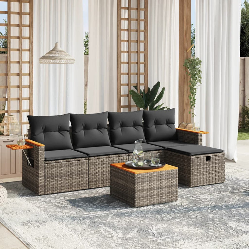 6 Piece Garden Sofa Set with Cushions Grey Poly Rattan