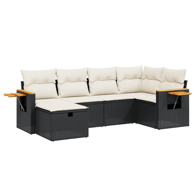 vidaXL 6 Piece Garden Sofa Set with Cushions Black Poly Rattan