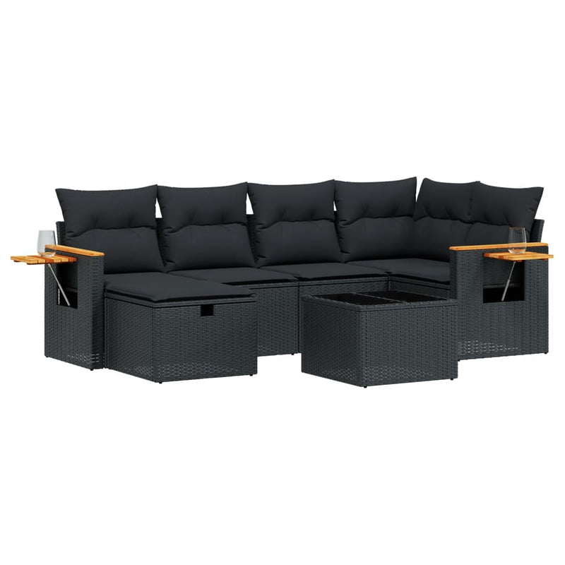 vidaXL 7 Piece Garden Sofa Set with Cushions Black Poly Rattan