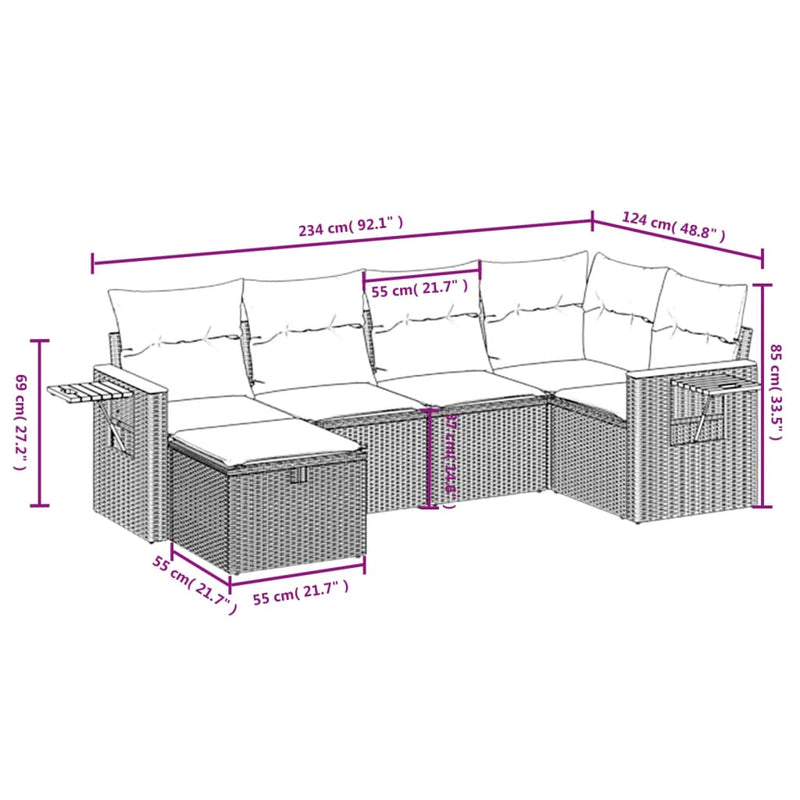 vidaXL 7 Piece Garden Sofa Set with Cushions Black Poly Rattan