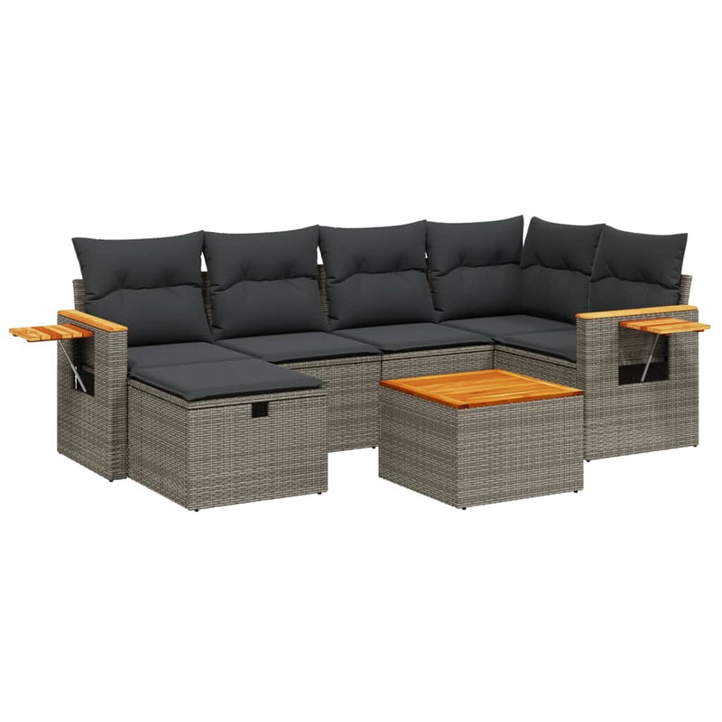 7 Piece Garden Sofa Set with Cushions Grey Poly Rattan