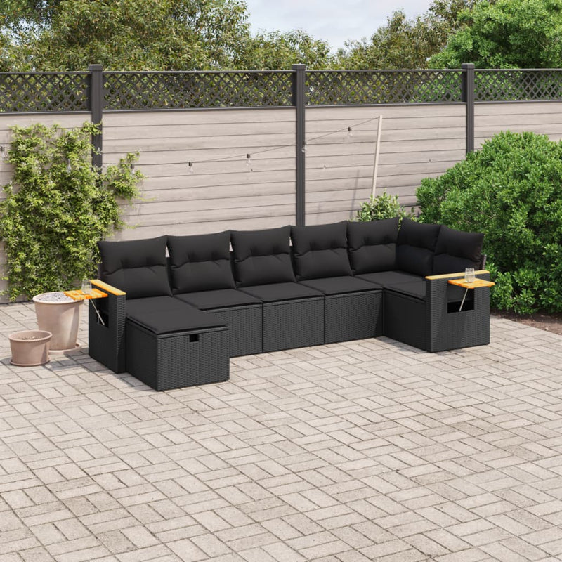 vidaXL 7 Piece Garden Sofa Set with Cushions Black Poly Rattan